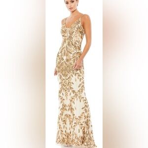 Mac Duggal Gold Beaded Ivory Maxi Dress